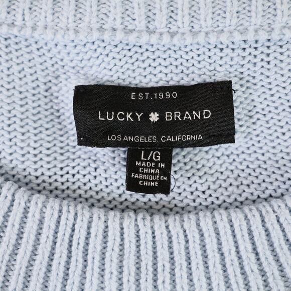 Lucky Brand Sweater Womens Large Blue White Stripe Cotton Colorblock Nautical - Picture 3 of 12